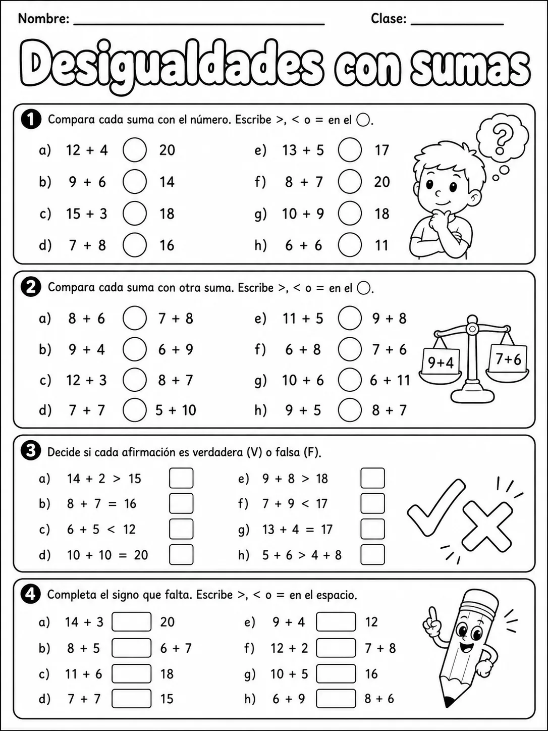 2.º grado - repaso mixto: comparación y orden de números - Paquete de fichas página 7 vista previa imprimible