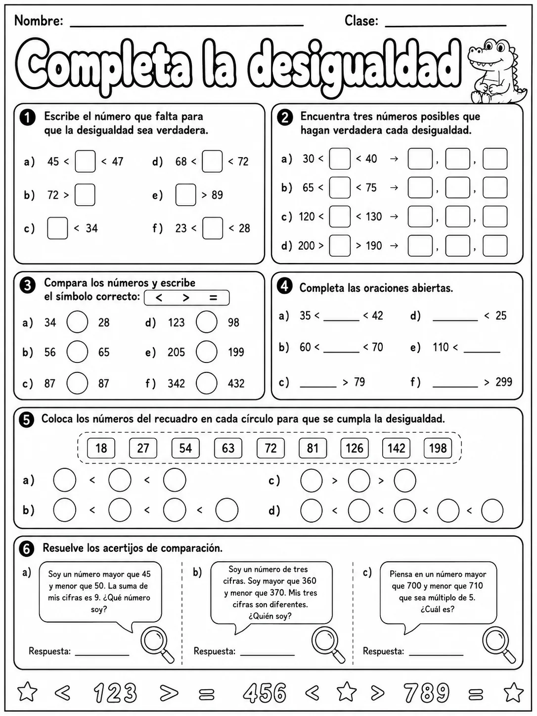 2.º grado - repaso mixto: comparación y orden de números - Paquete de fichas página 9 vista previa imprimible