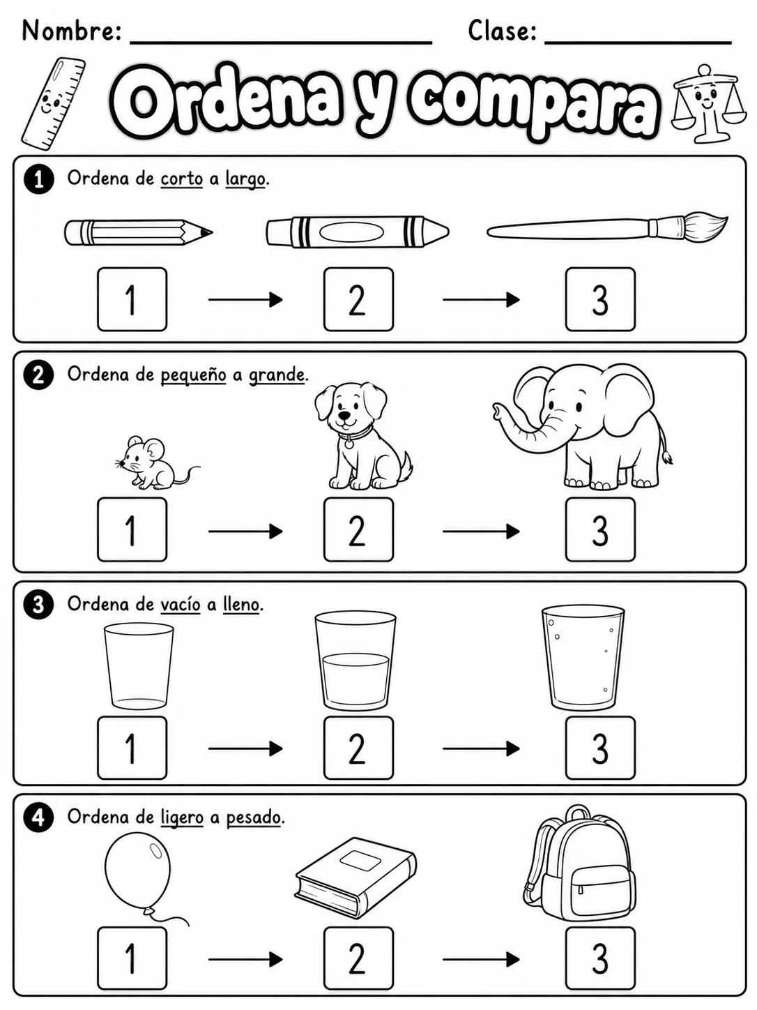 2.º grado - repaso mixto: medidas de longitud, masa y capacidad - Paquete de fichas página 8 vista previa imprimible