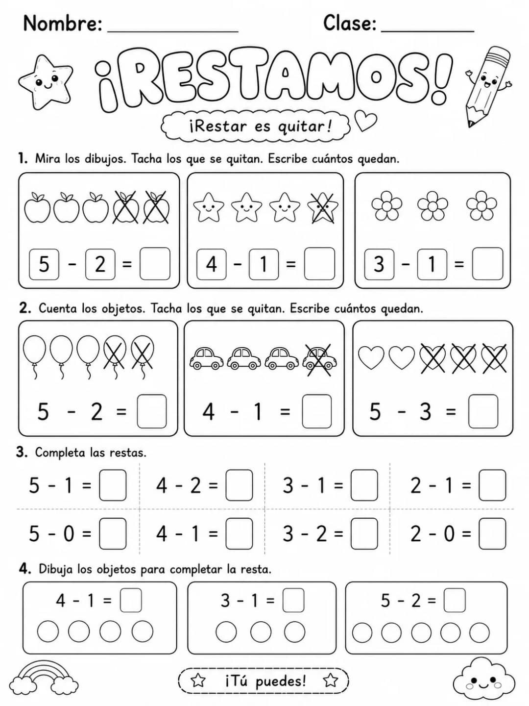 2.º grado - resta - Paquete de fichas vista previa imprimible de matemáticas en KiwiBee