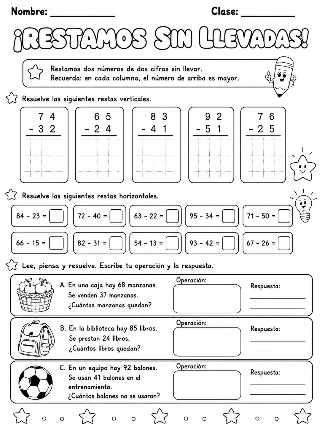2.º grado - resta - Paquete de fichas página 4 vista previa imprimible