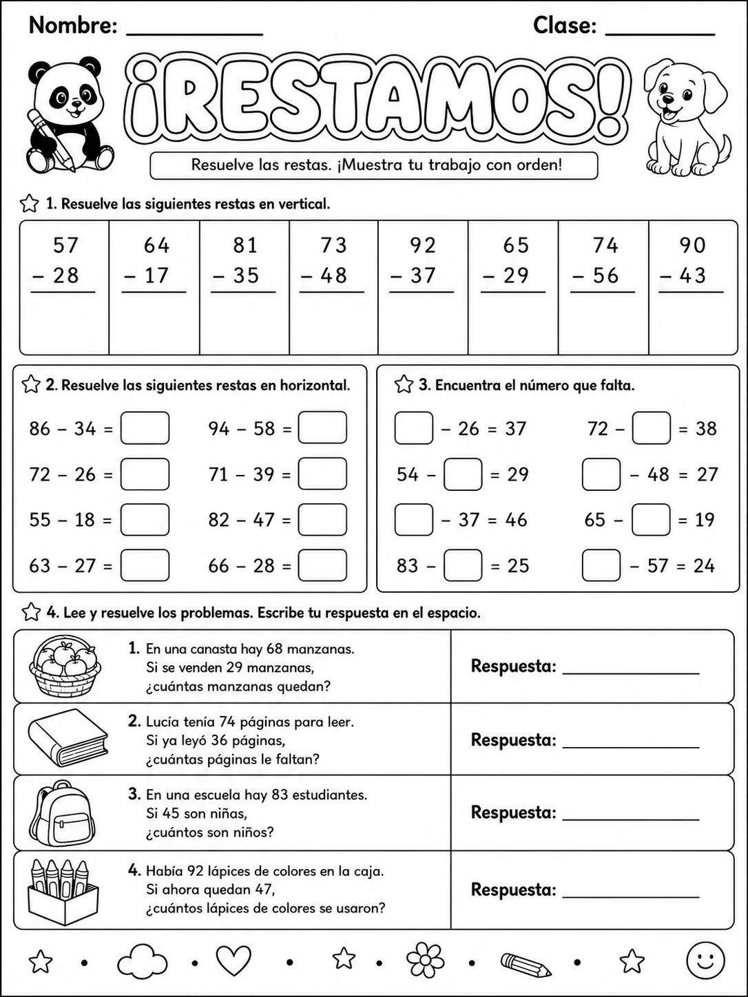 2.º grado - resta - Paquete de fichas página 7 vista previa imprimible