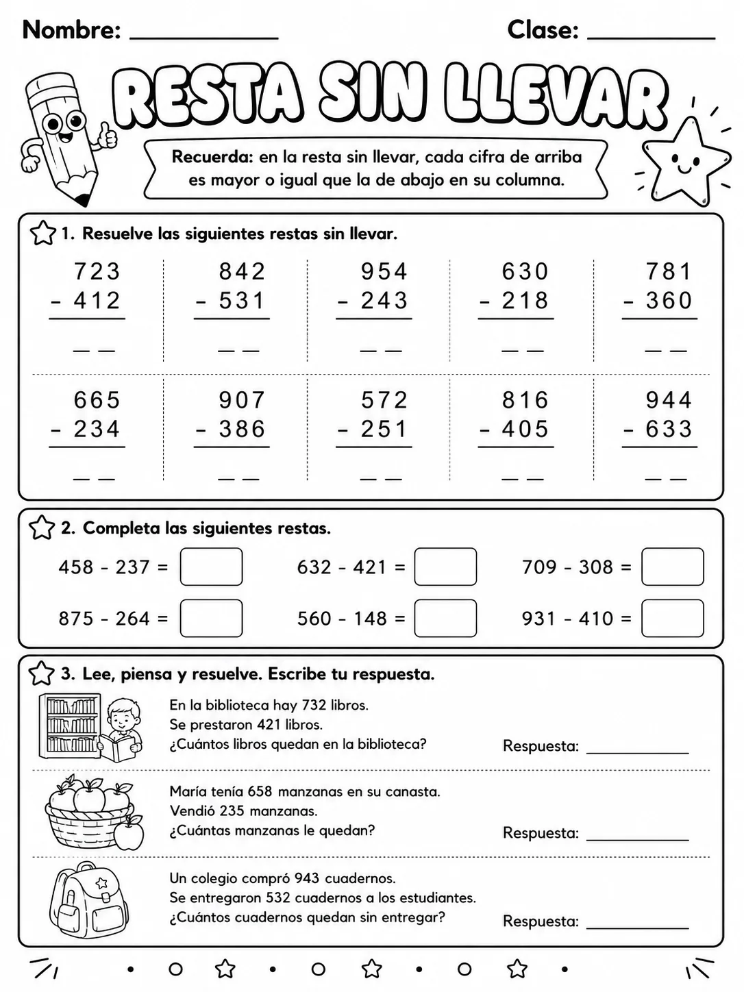 2.º grado - resta - Paquete de fichas página 8 vista previa imprimible