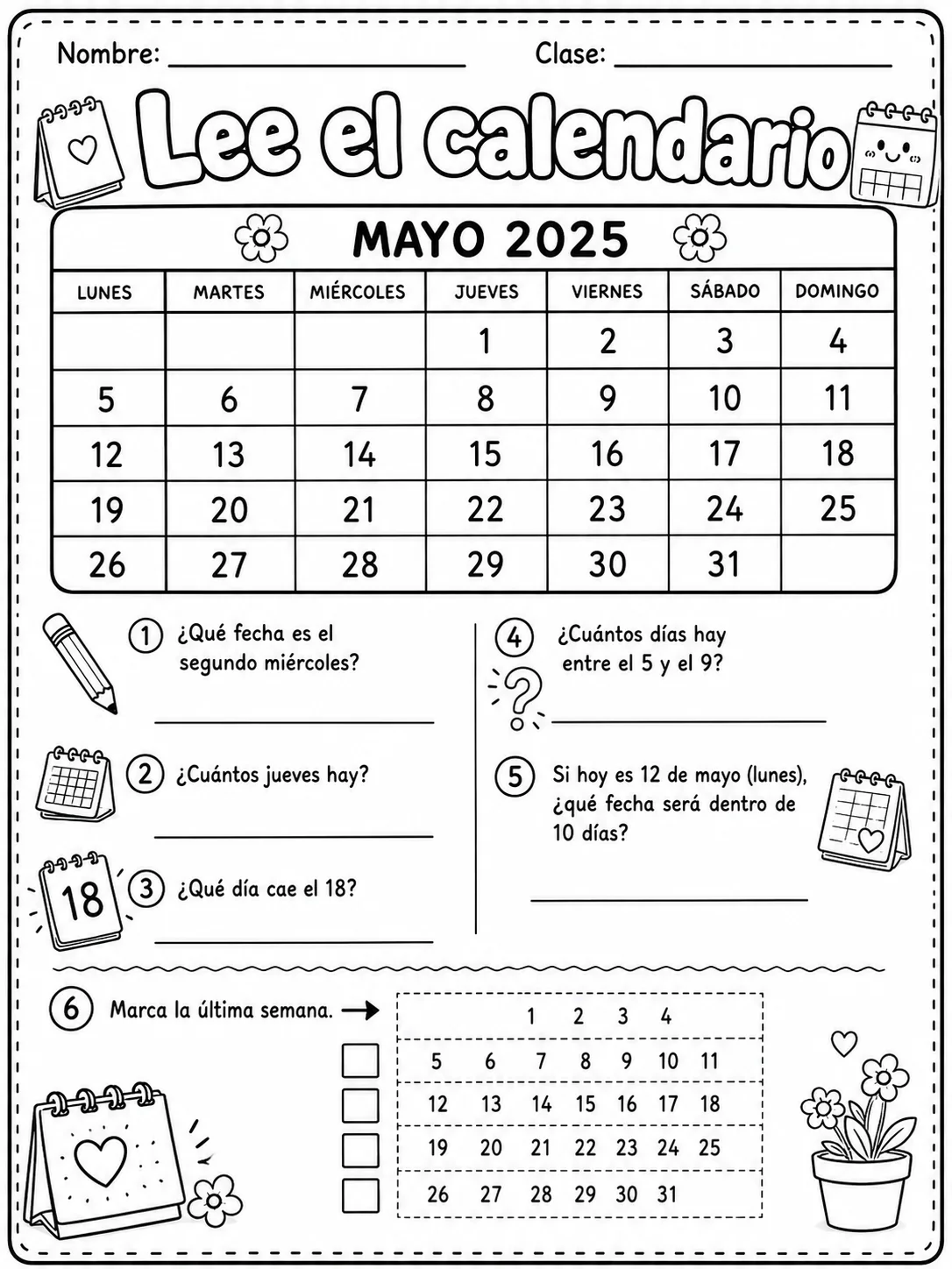 2.º grado - tiempo y calendario - Paquete de fichas página 6 vista previa imprimible