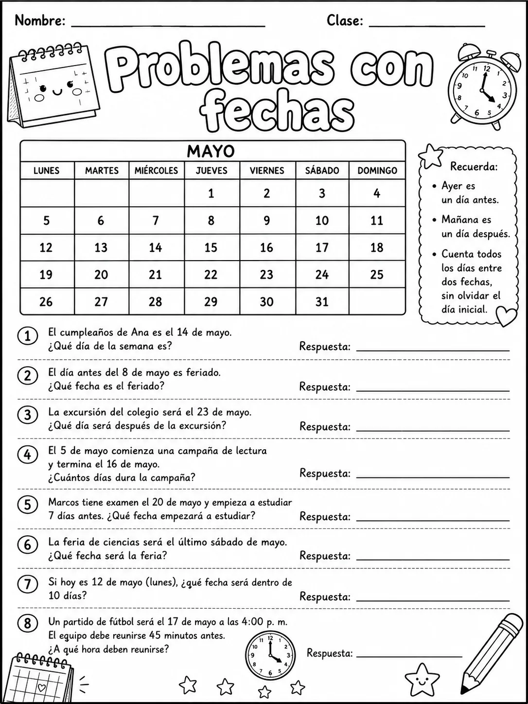 2.º grado - tiempo y calendario - Paquete de fichas página 9 vista previa imprimible