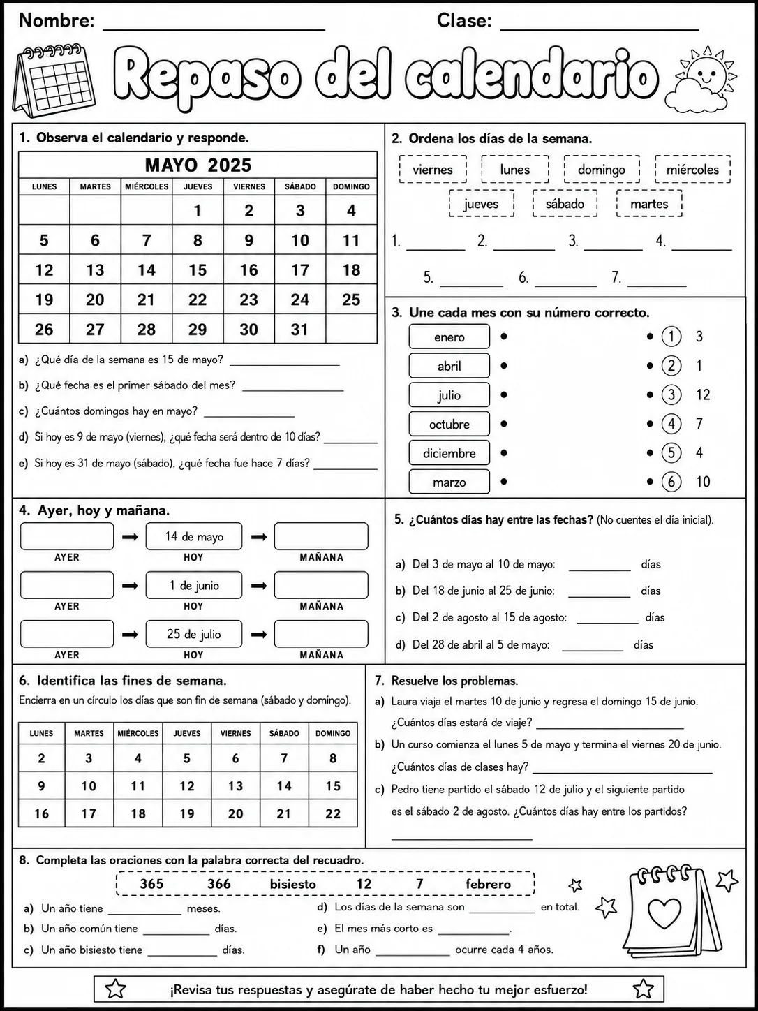 2.º grado - tiempo y calendario - Paquete de fichas página 10 vista previa imprimible