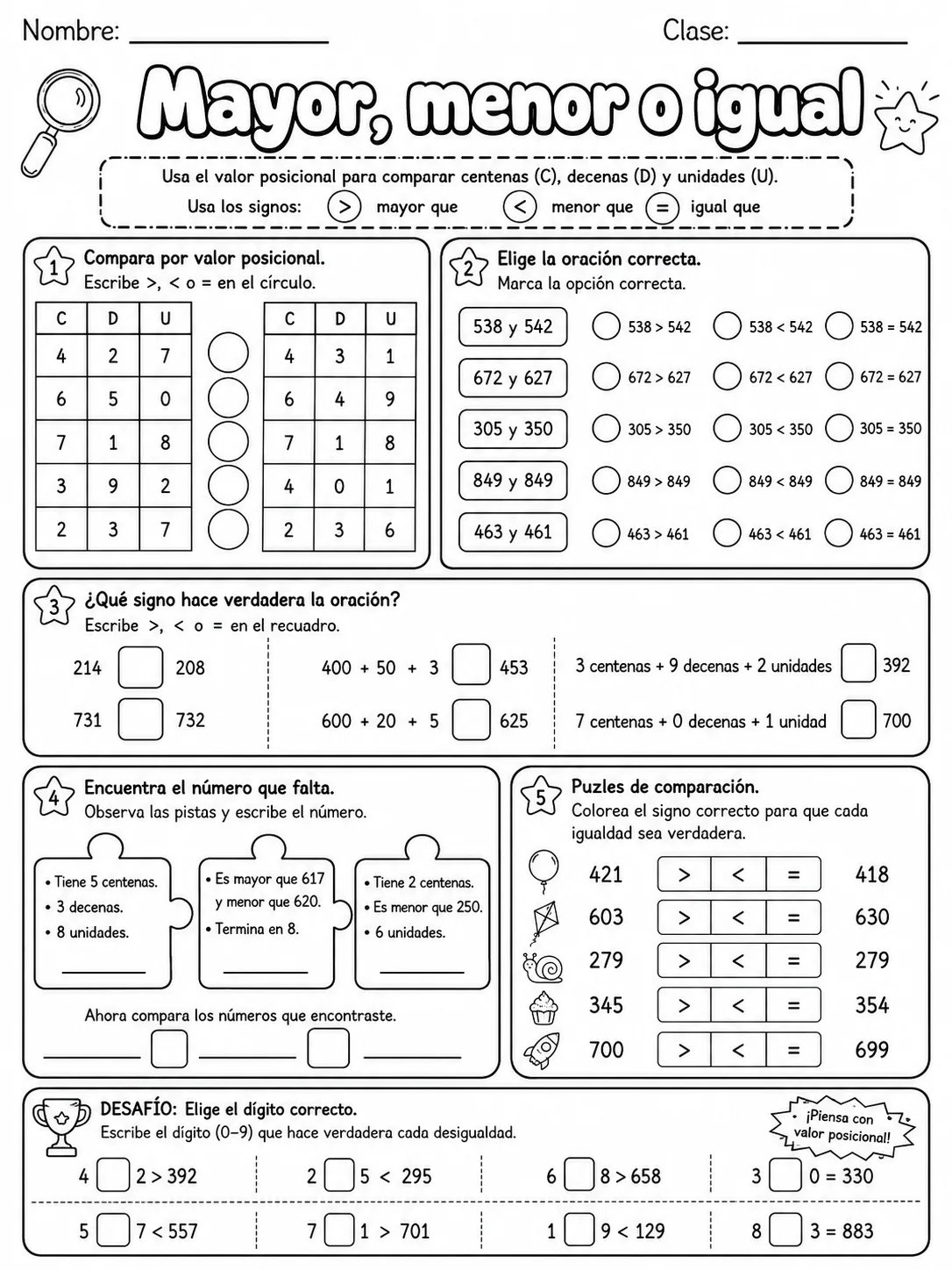 3.º grado - comparación y orden de números - Paquete de fichas página 7 vista previa imprimible