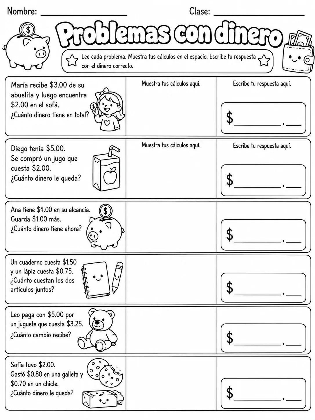 3.º grado - dinero - Paquete de fichas página 9 vista previa imprimible