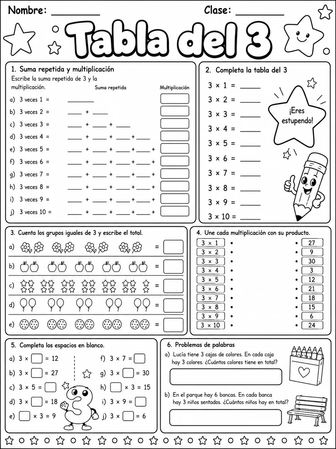 3.º grado - multiplicación y división - Paquete de fichas - Conjunto 2 página 5 vista previa imprimible