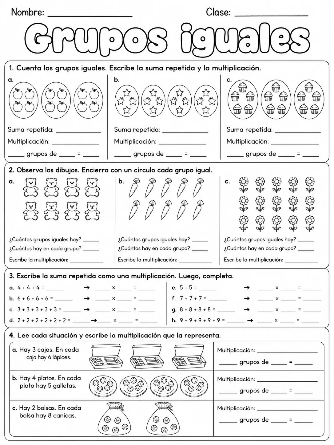 3.º grado - multiplicación y división - Paquete de fichas página 2 vista previa imprimible