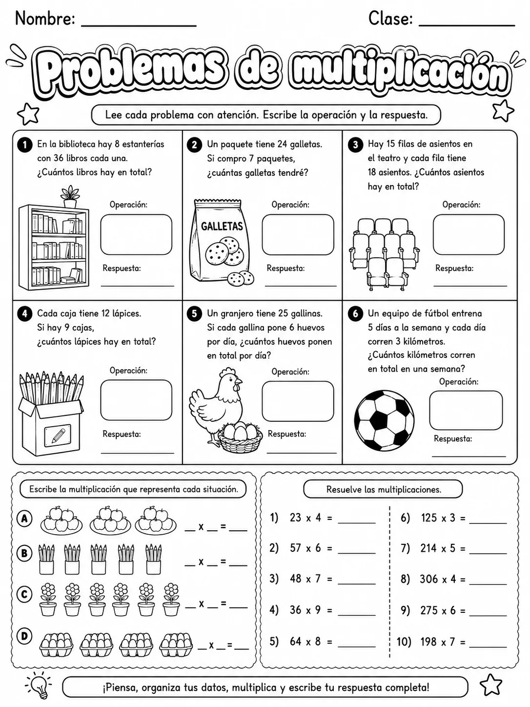 3.º grado - multiplicación y división - Paquete de fichas página 9 vista previa imprimible