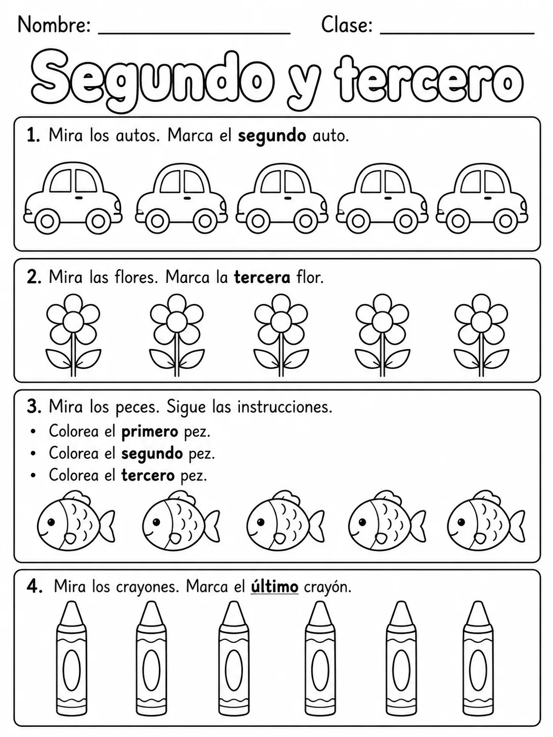 3.º grado - números ordinales - Paquete de fichas página 3 vista previa imprimible