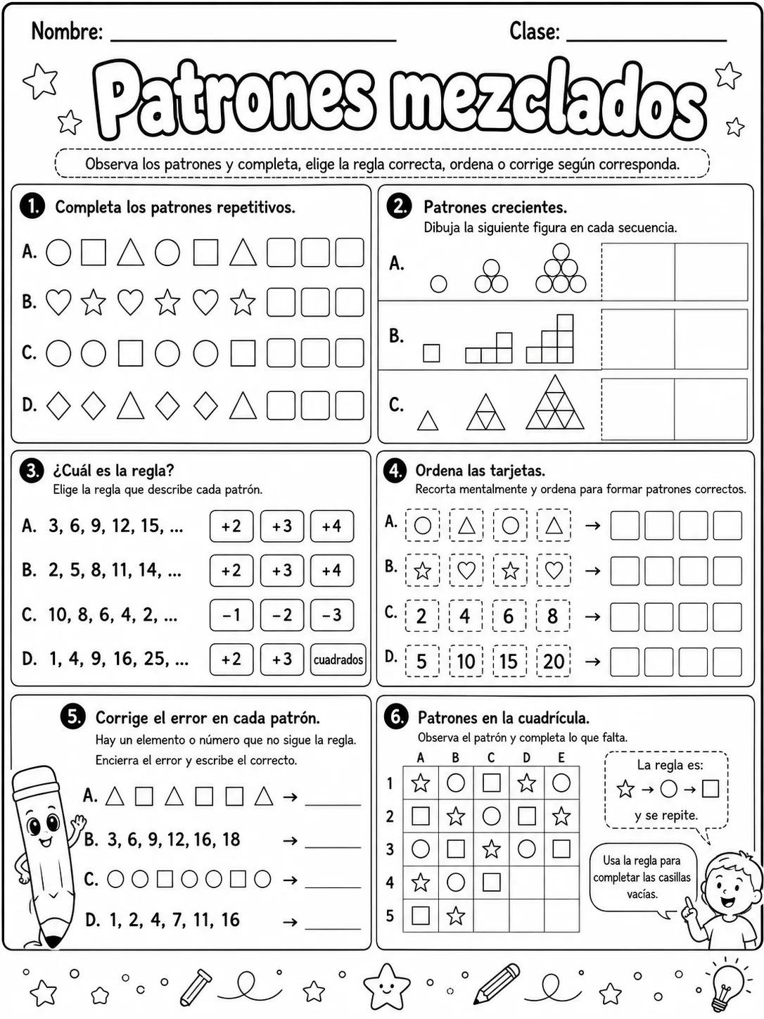 3.º grado - patrones y secuencias - Paquete de fichas página 8 vista previa imprimible