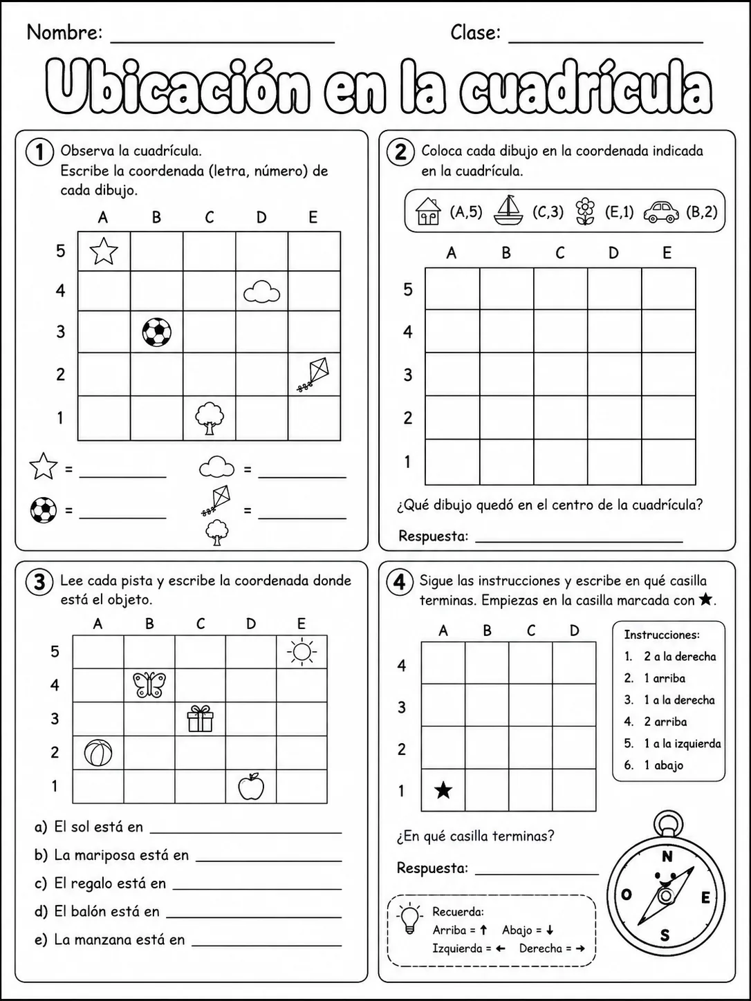 3.º grado - posición espacial - Paquete de fichas página 8 vista previa imprimible