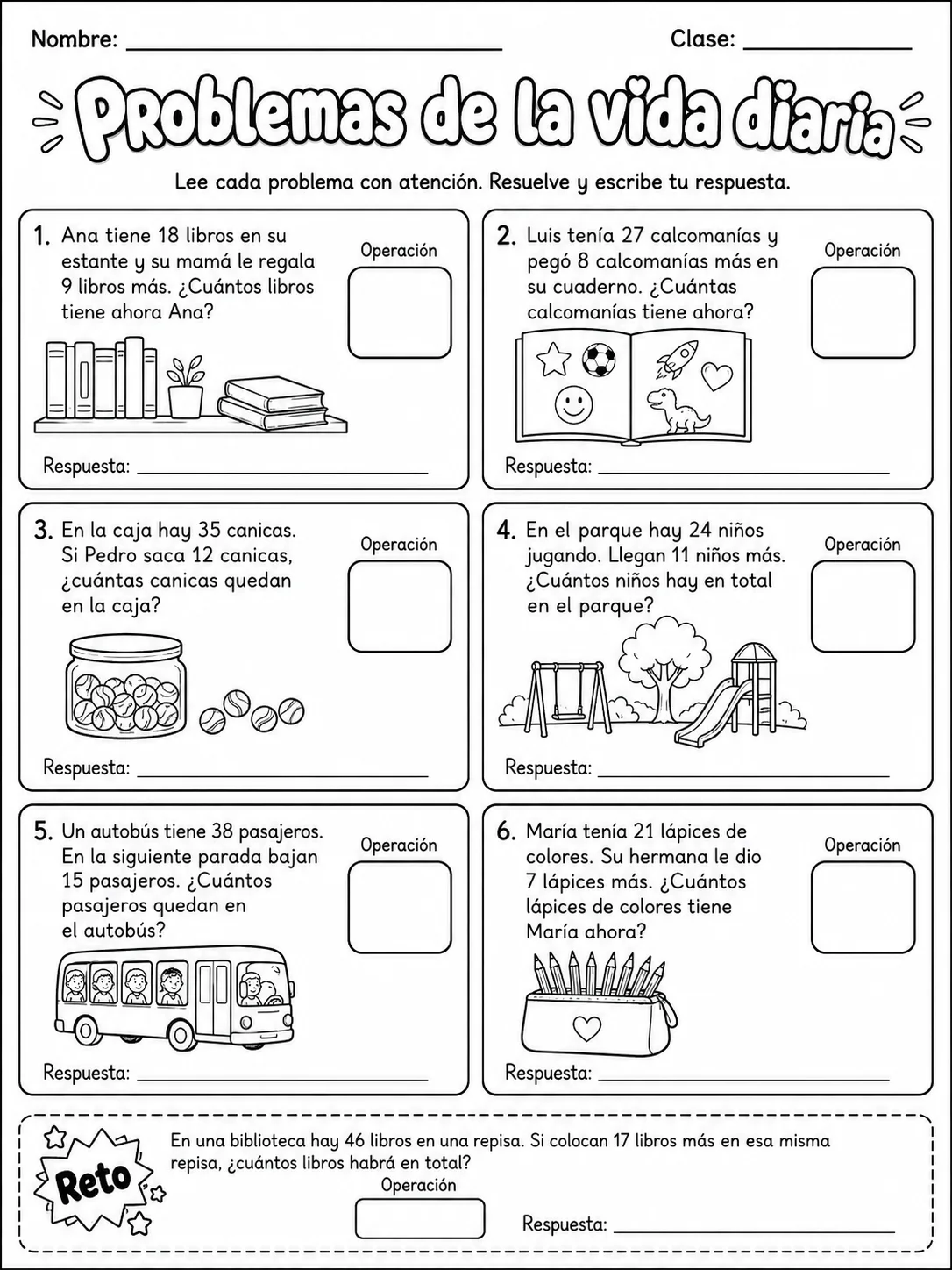 3.º grado - problemas matemáticos - Paquete de fichas página 3 vista previa imprimible