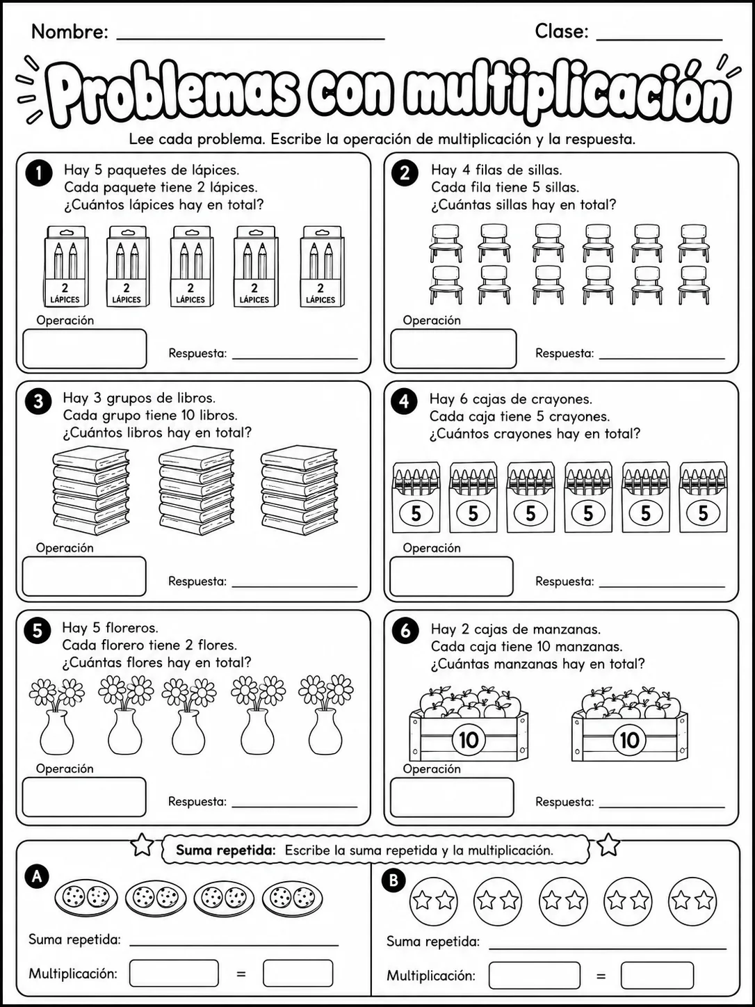3.º grado - problemas matemáticos - Paquete de fichas página 5 vista previa imprimible
