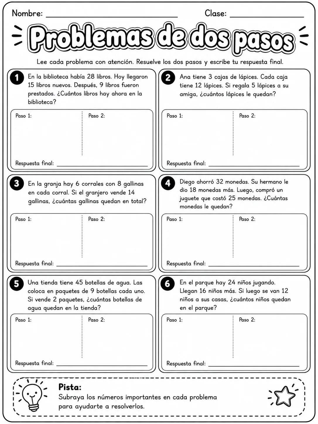 3.º grado - problemas matemáticos - Paquete de fichas página 8 vista previa imprimible