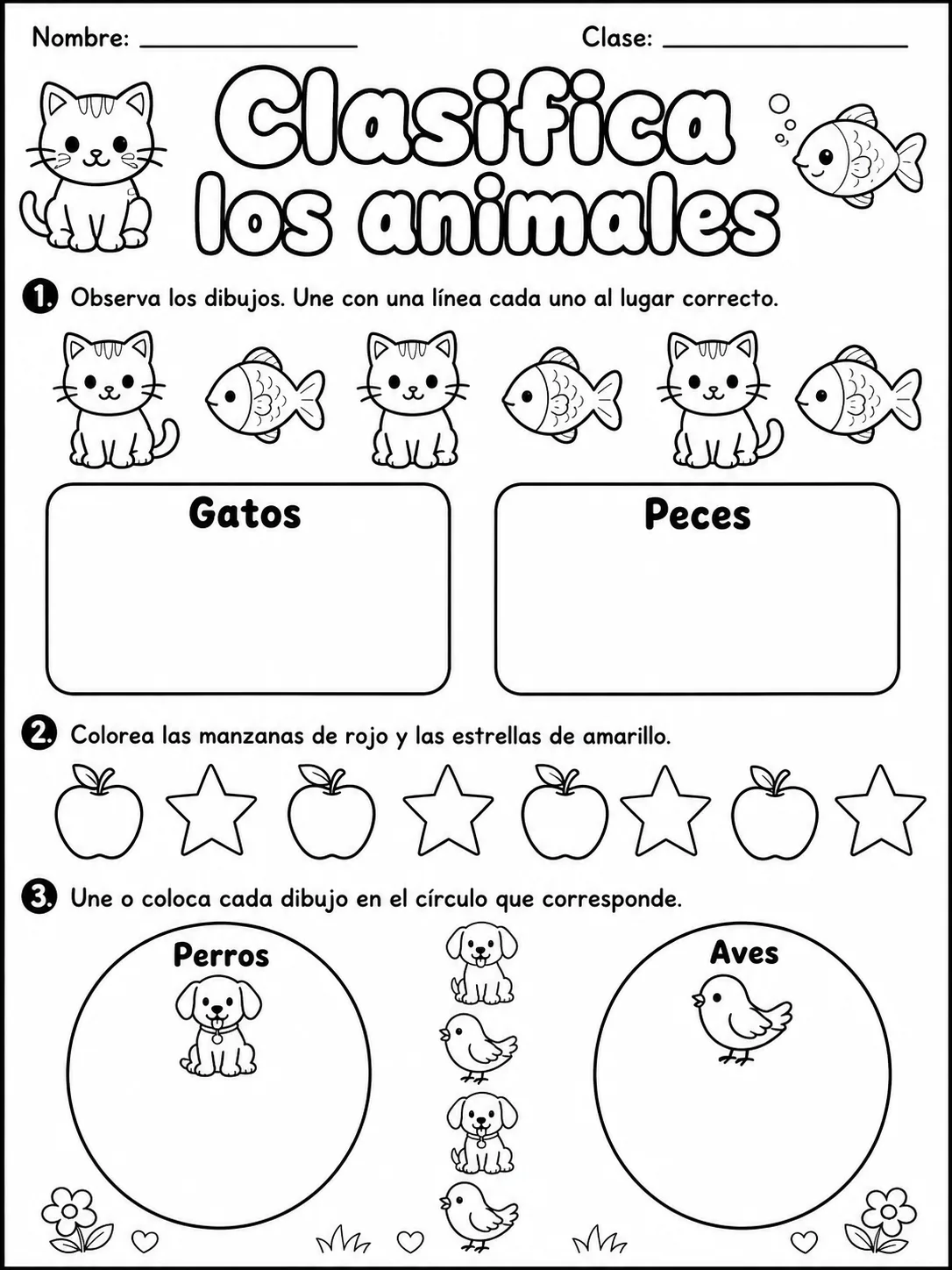 3.º grado - repaso mixto: clasificación, colores y tamaños y números y conteo - Paquete de fichas