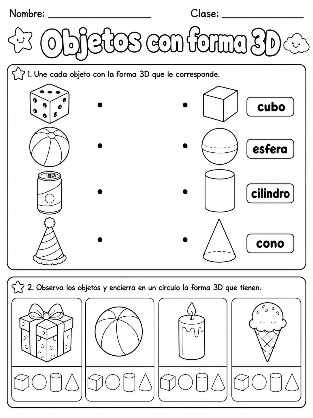 3.º grado - repaso mixto: figuras 3D - Paquete de fichas página 5 vista previa imprimible