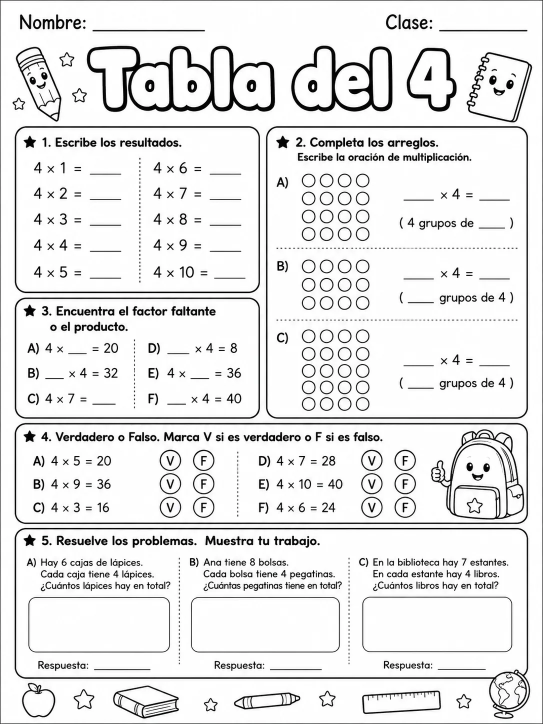 3.º grado - repaso mixto: multiplicación y división y números y conteo - Paquete de fichas página 6 vista previa imprimible