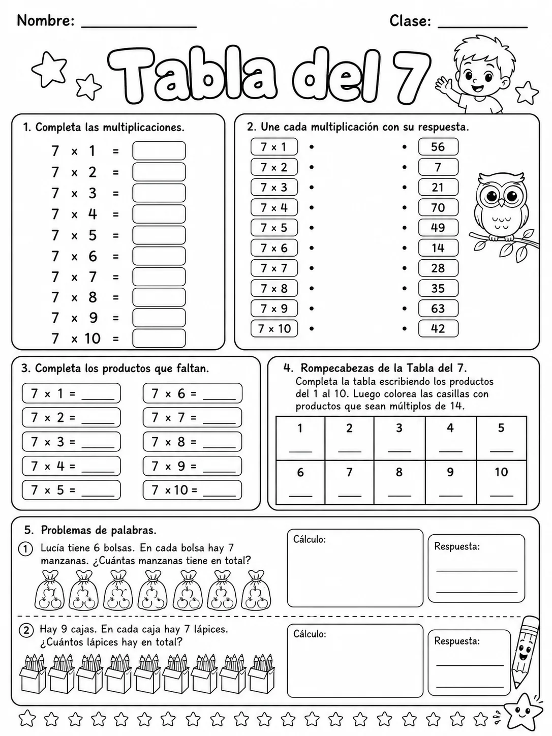 3.º grado - repaso mixto: multiplicación y división y números y conteo - Paquete de fichas página 8 vista previa imprimible