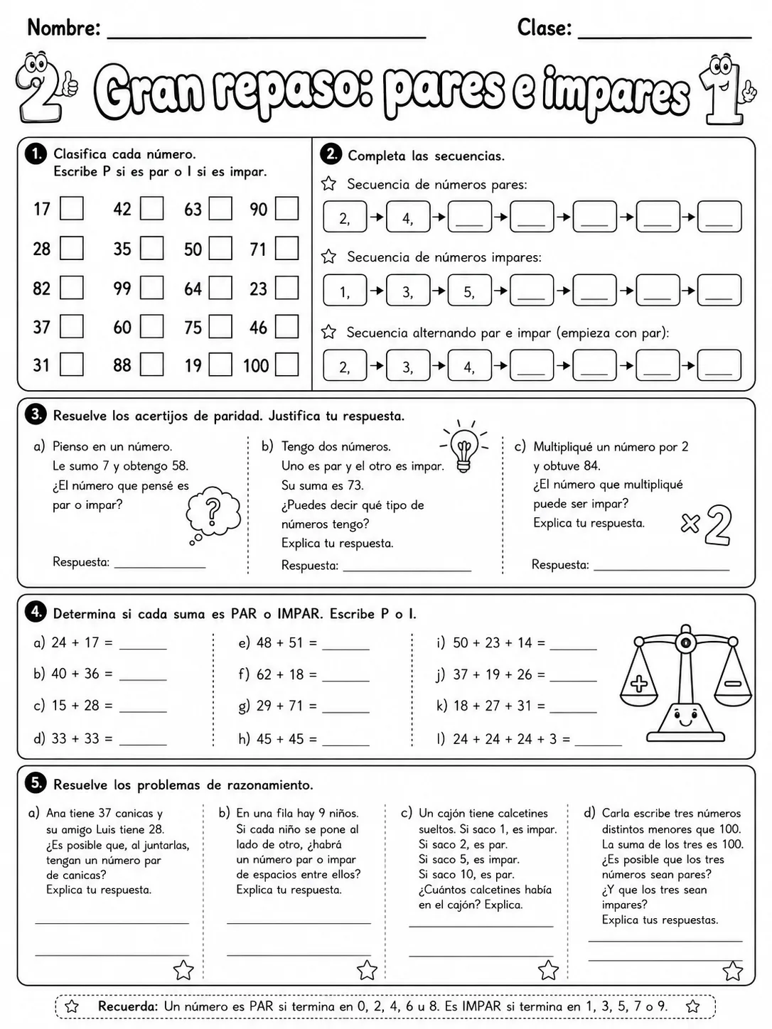3.º grado - repaso mixto: números y conteo - Paquete de fichas página 10 vista previa imprimible