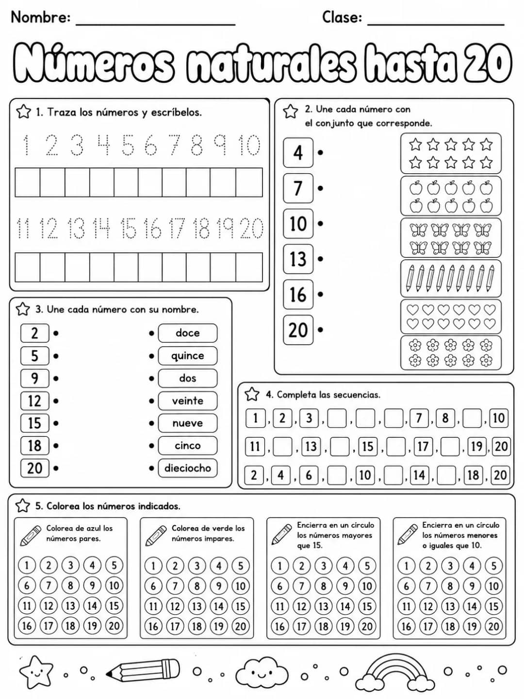 3.º grado - repaso mixto: números y conteo y comparación y orden de números - Paquete de fichas vista previa imprimible de matemáticas en KiwiBee