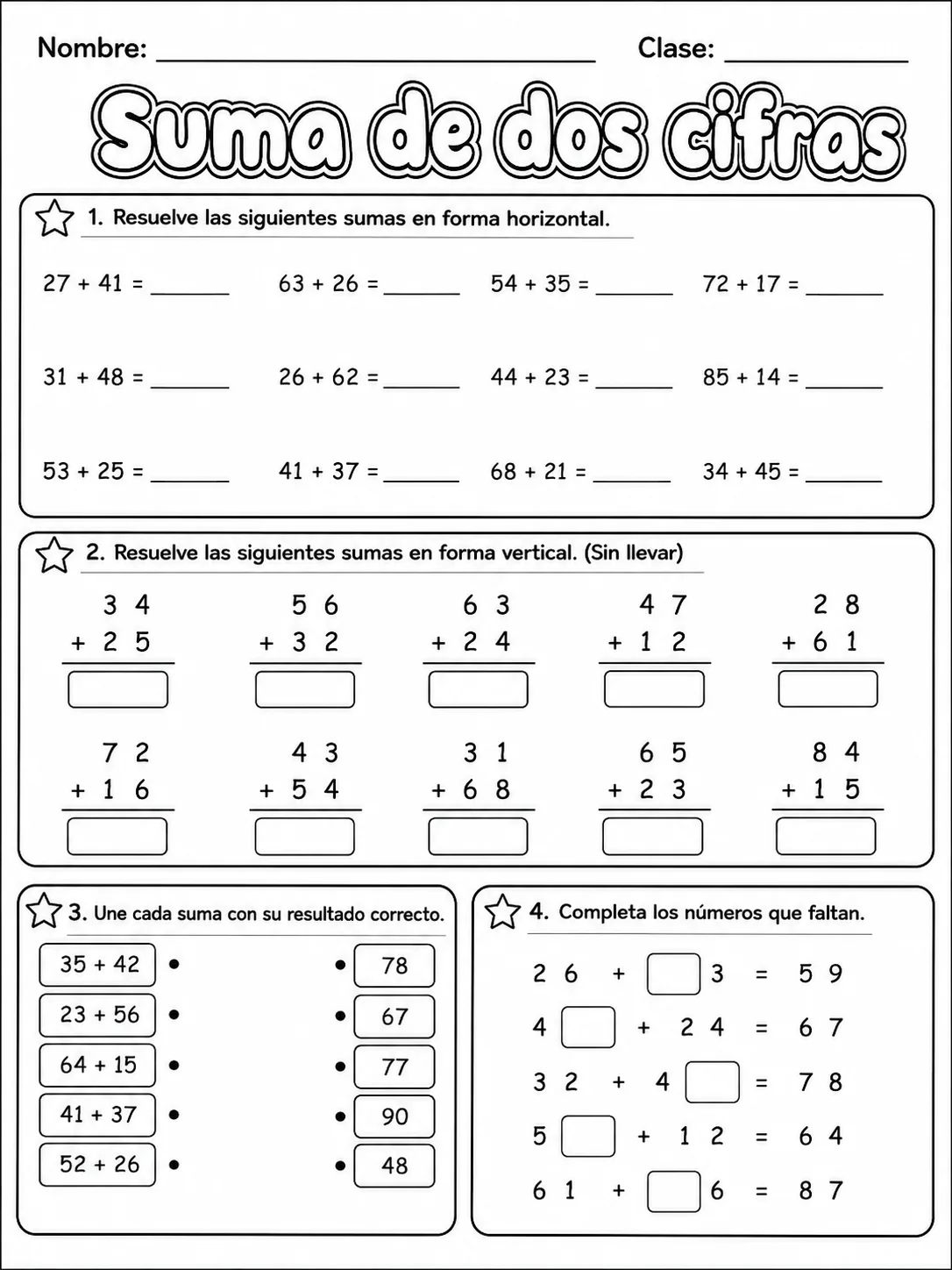 3.º grado - repaso mixto: números y conteo y suma - Paquete de fichas página 6 vista previa imprimible