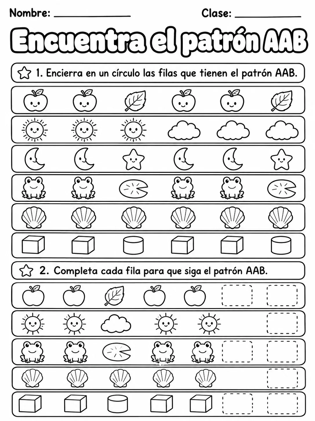 3.º grado - repaso mixto: patrones y secuencias - Paquete de fichas página 5 vista previa imprimible