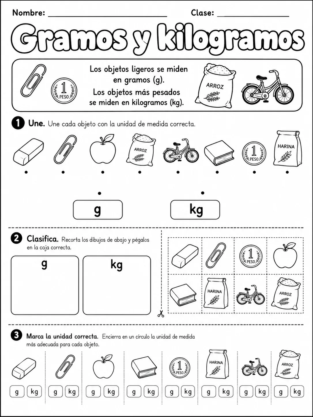 3.º grado - repaso mixto: suma y medidas de longitud, masa y capacidad - Paquete de fichas página 7 vista previa imprimible