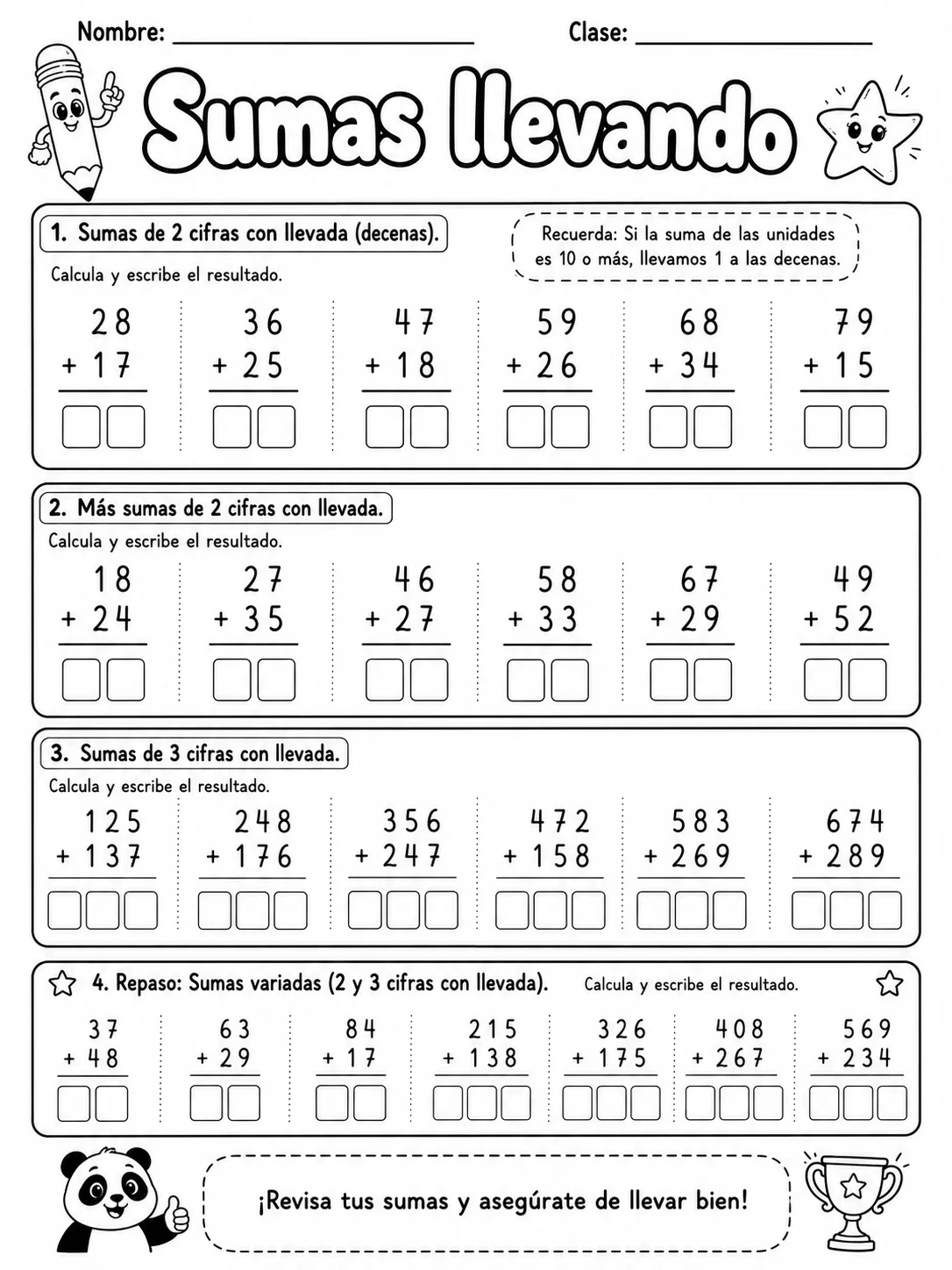 3.º grado - repaso mixto: suma y resta y tiempo y calendario - Paquete de fichas página 3 vista previa imprimible