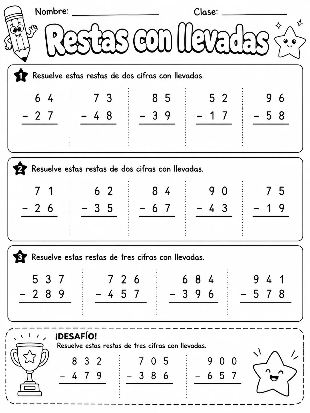 3.º grado - repaso mixto: suma y resta y tiempo y calendario - Paquete de fichas página 4 vista previa imprimible