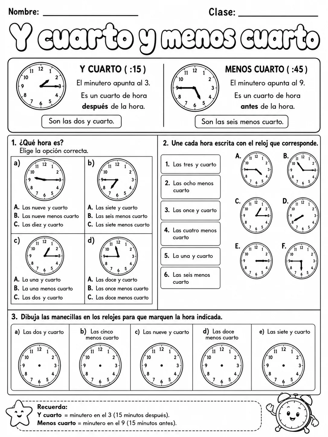 3.º grado - repaso mixto: tiempo y calendario - Paquete de fichas - Conjunto 2 página 4 vista previa imprimible