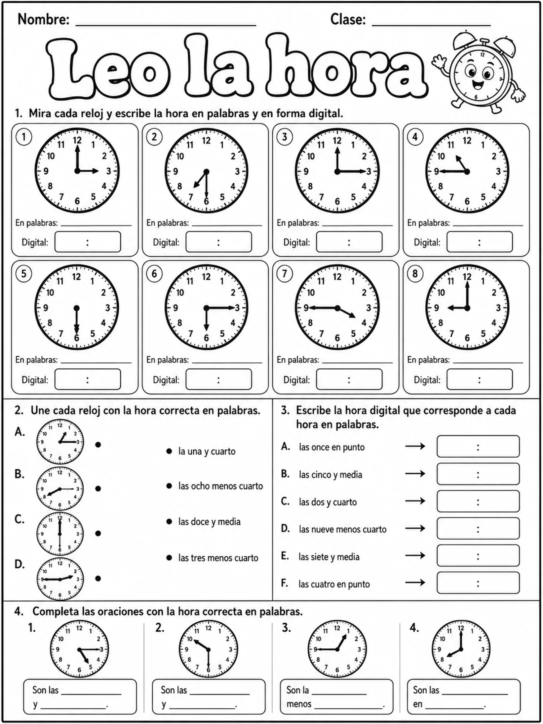 3.º grado - repaso mixto: tiempo y calendario - Paquete de fichas - Conjunto 2 página 5 vista previa imprimible