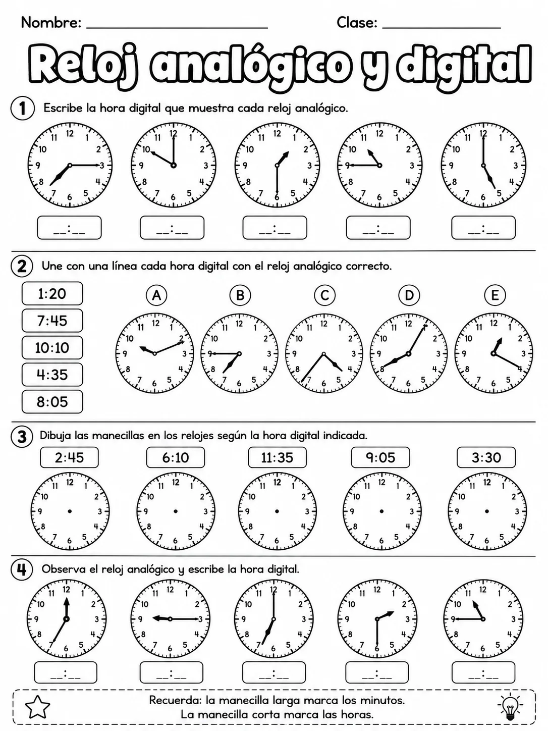 3.º grado - repaso mixto: tiempo y calendario - Paquete de fichas - Conjunto 2 página 6 vista previa imprimible