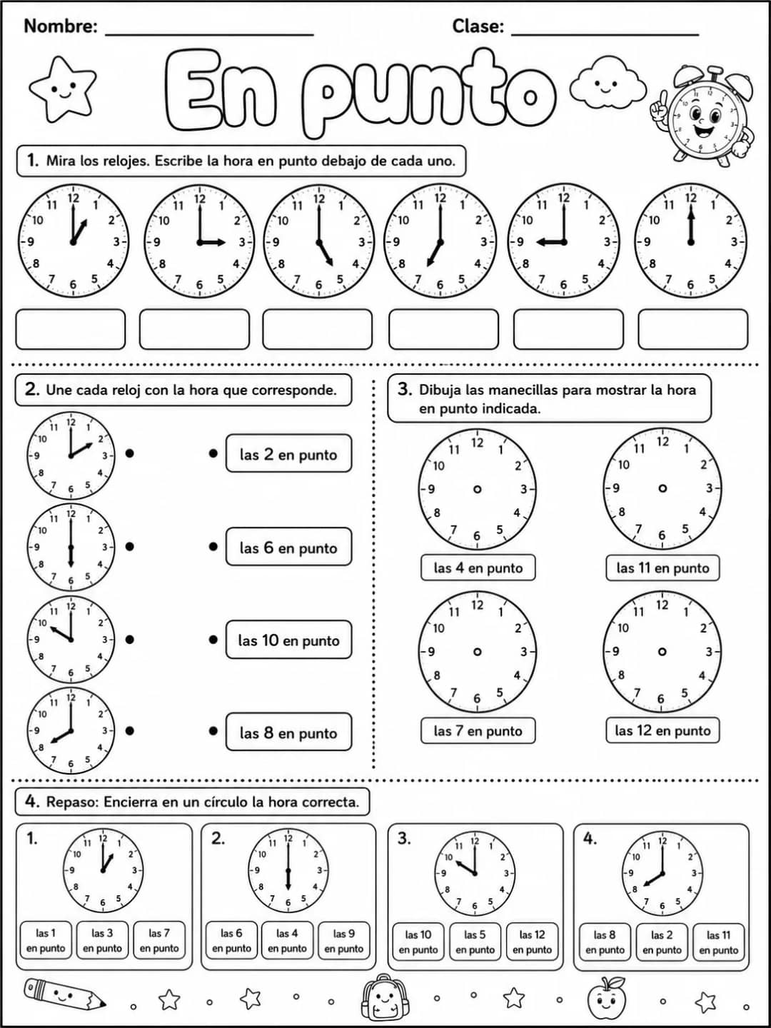 3.º grado - repaso mixto: tiempo y calendario - Paquete de fichas vista previa imprimible de matemáticas en KiwiBee