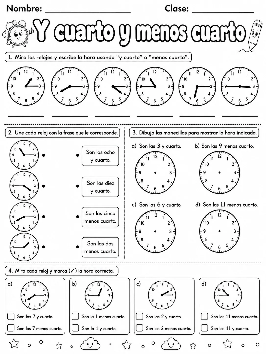 3.º grado - repaso mixto: tiempo y calendario - Paquete de fichas página 4 vista previa imprimible