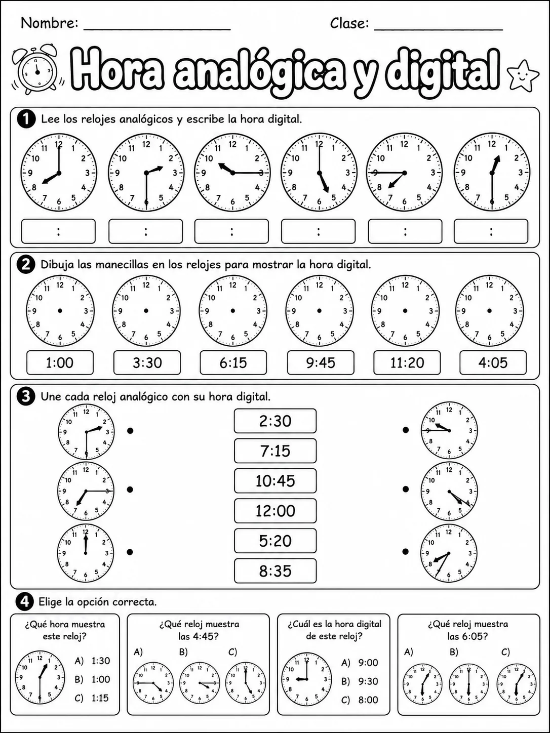 3.º grado - repaso mixto: tiempo y calendario - Paquete de fichas página 7 vista previa imprimible