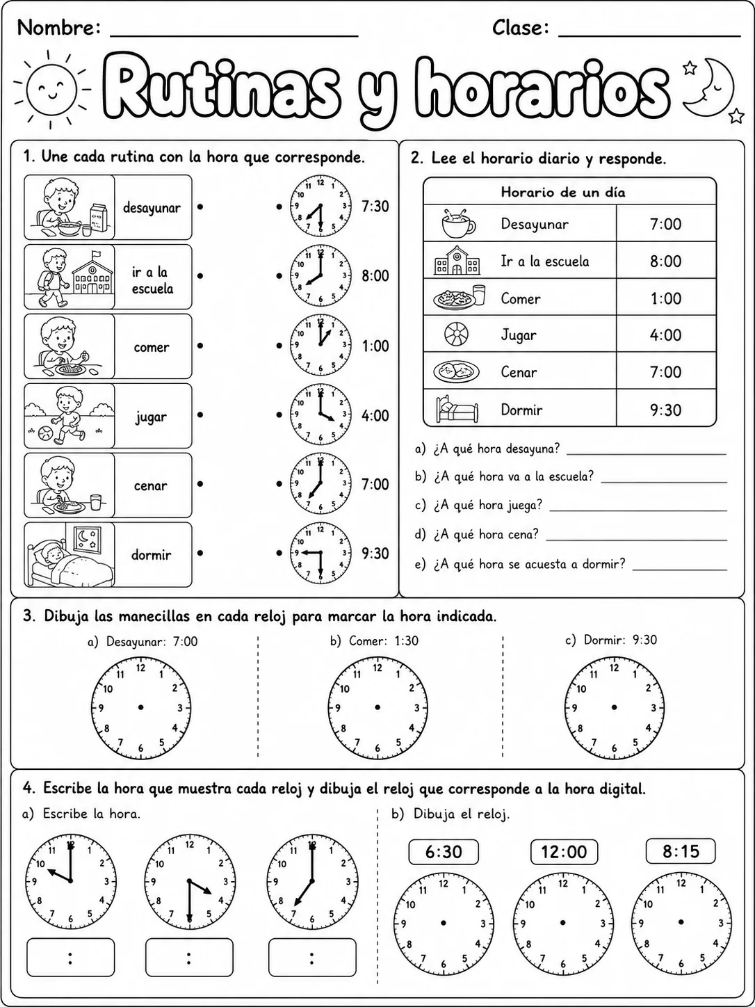 3.º grado - repaso mixto: tiempo y calendario - Paquete de fichas página 8 vista previa imprimible
