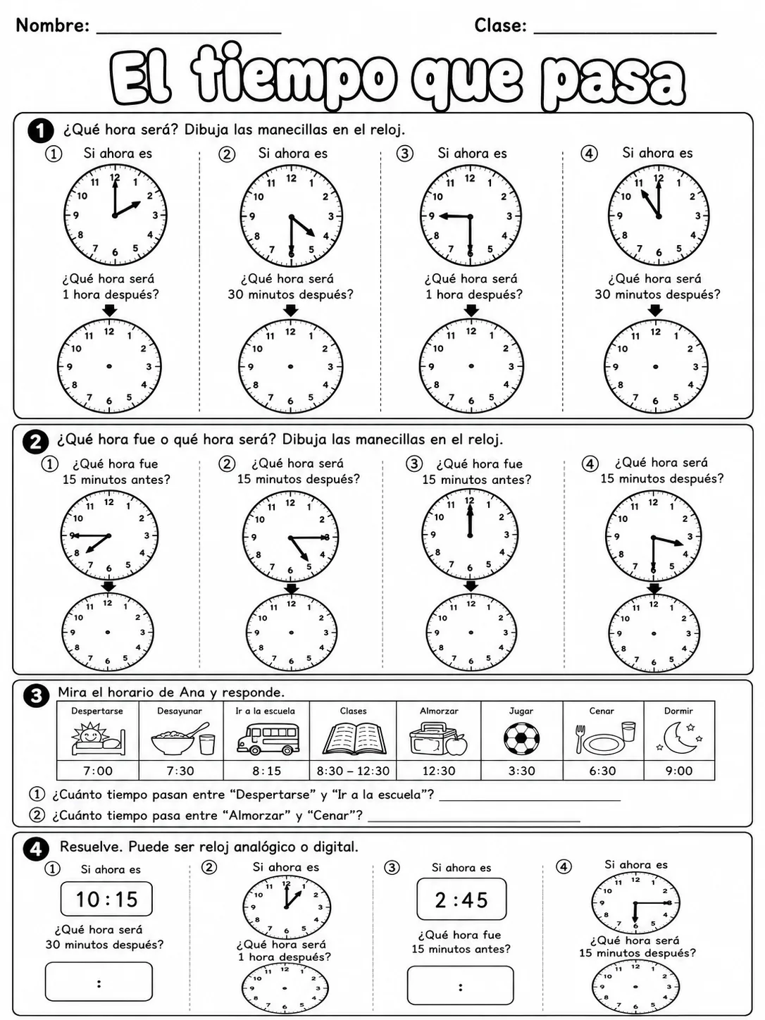3.º grado - repaso mixto: tiempo y calendario - Paquete de fichas página 9 vista previa imprimible