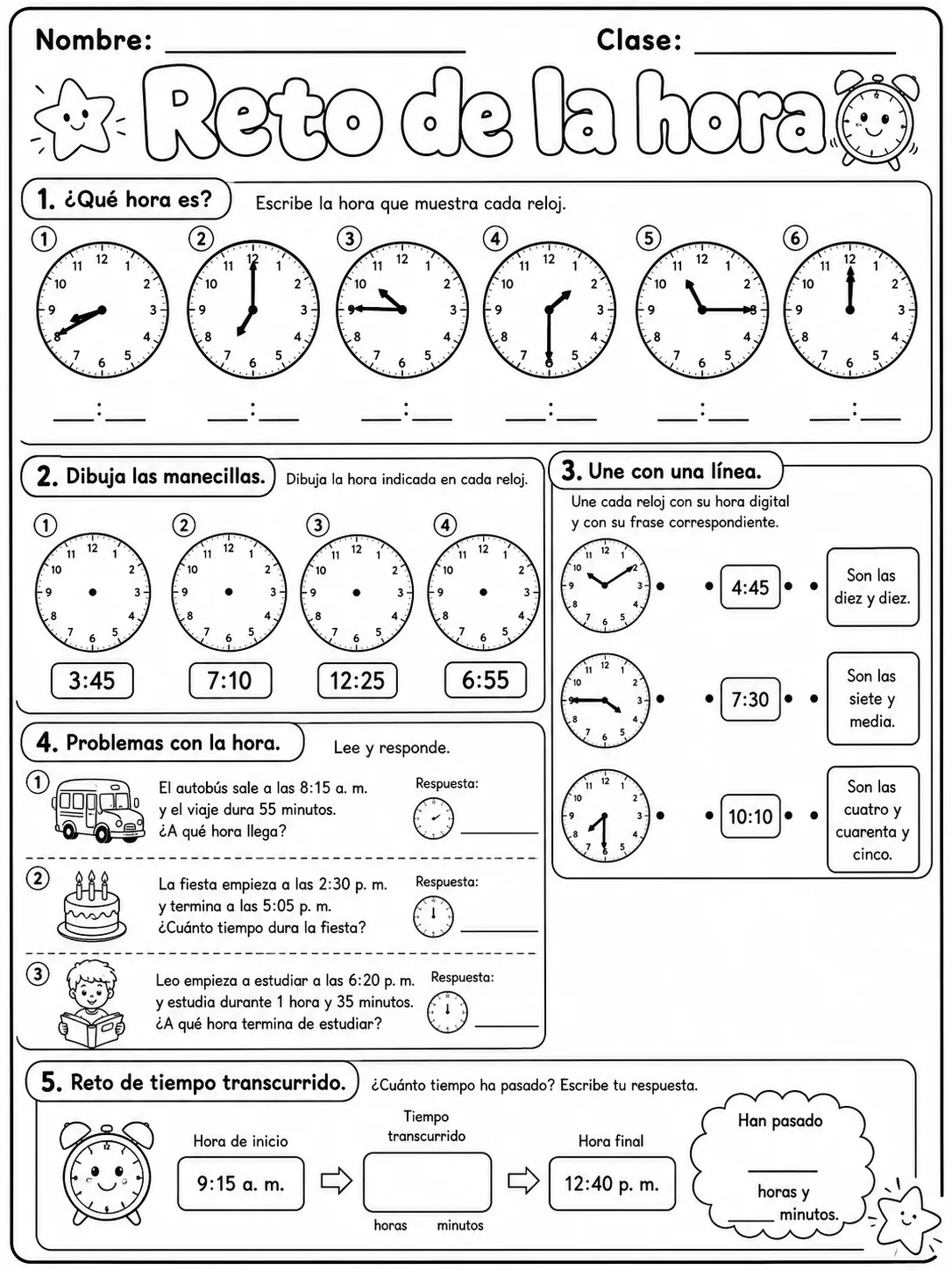 3.º grado - repaso mixto: tiempo y calendario - Paquete de fichas página 10 vista previa imprimible
