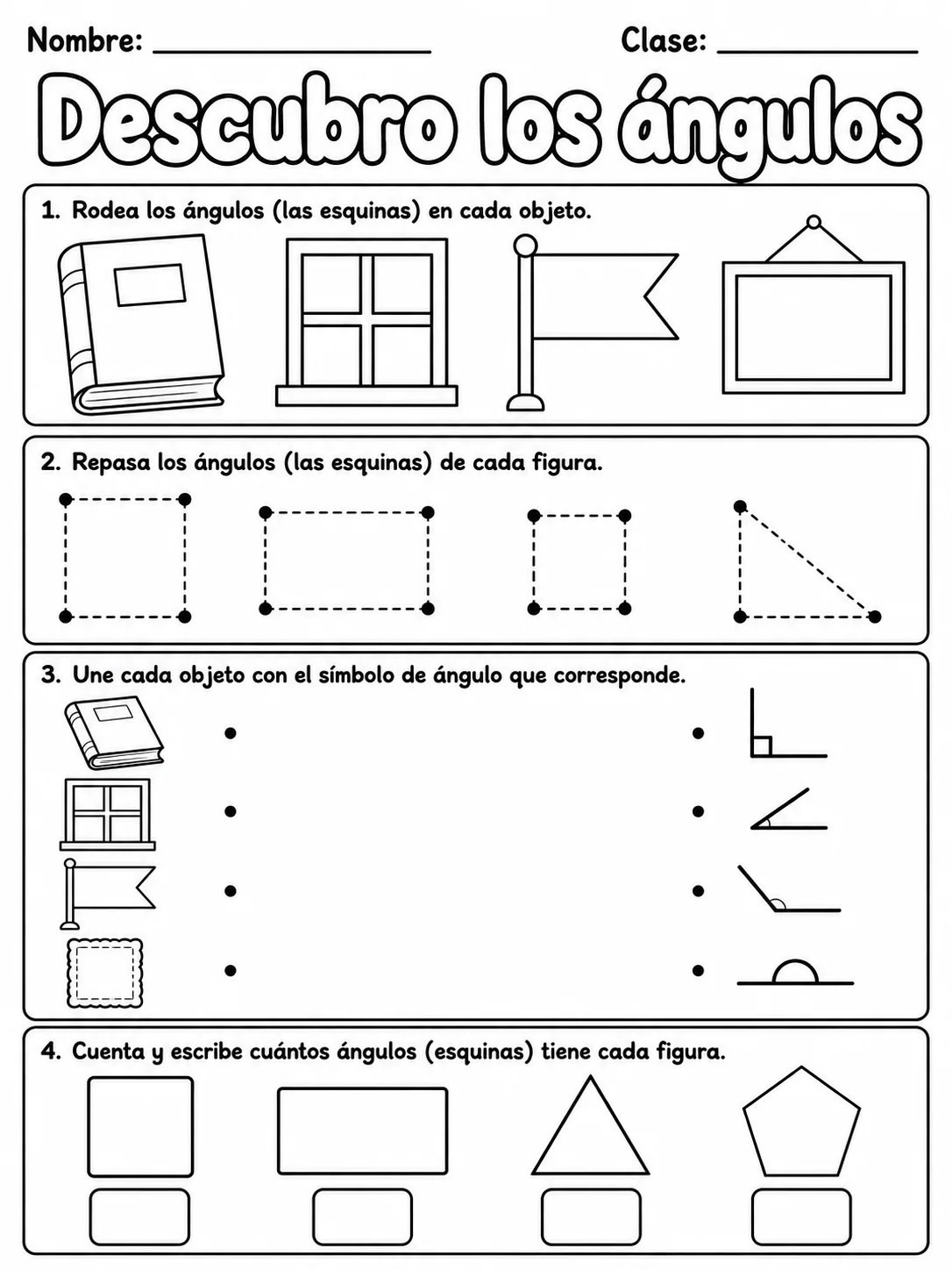 4.º grado - ángulos - Paquete de fichas vista previa imprimible de matemáticas en KiwiBee