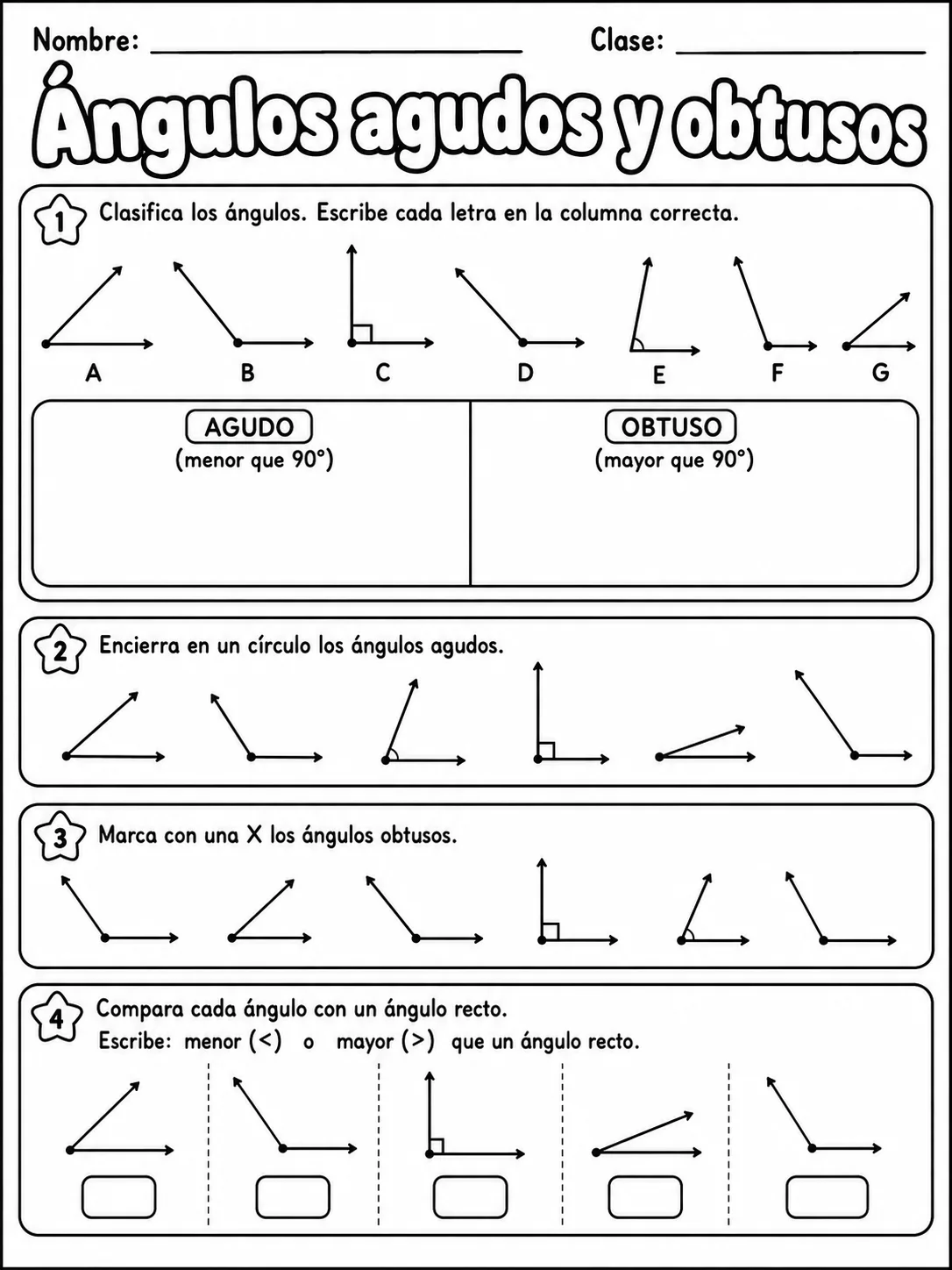 4.º grado - ángulos - Paquete de fichas página 4 vista previa imprimible