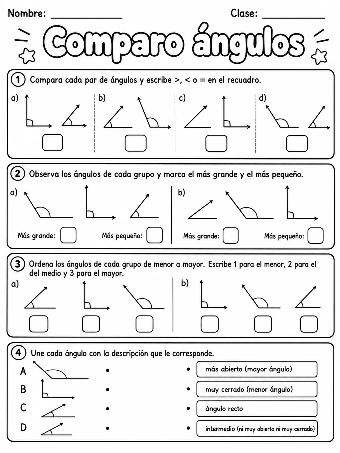 4.º grado - ángulos - Paquete de fichas página 6 vista previa imprimible
