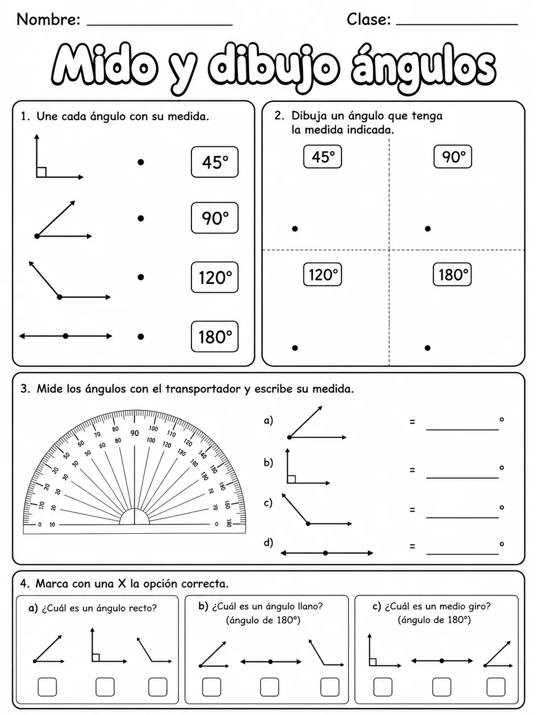 4.º grado - ángulos - Paquete de fichas página 8 vista previa imprimible