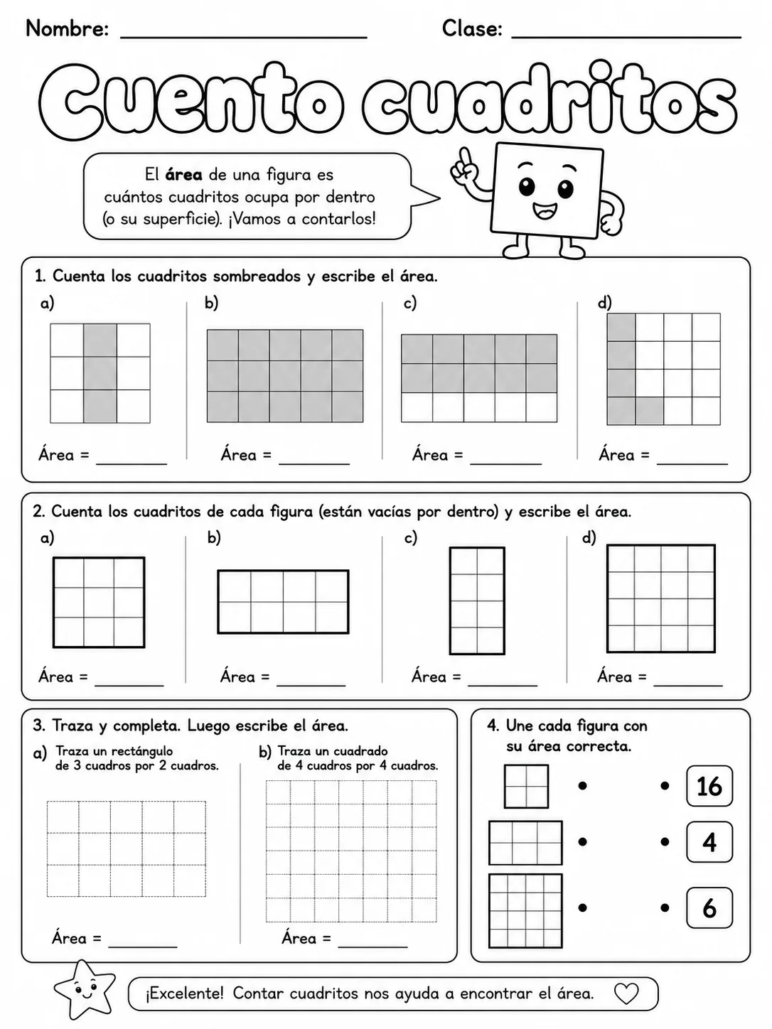 4.º grado - área - Paquete de fichas vista previa imprimible de matemáticas en KiwiBee