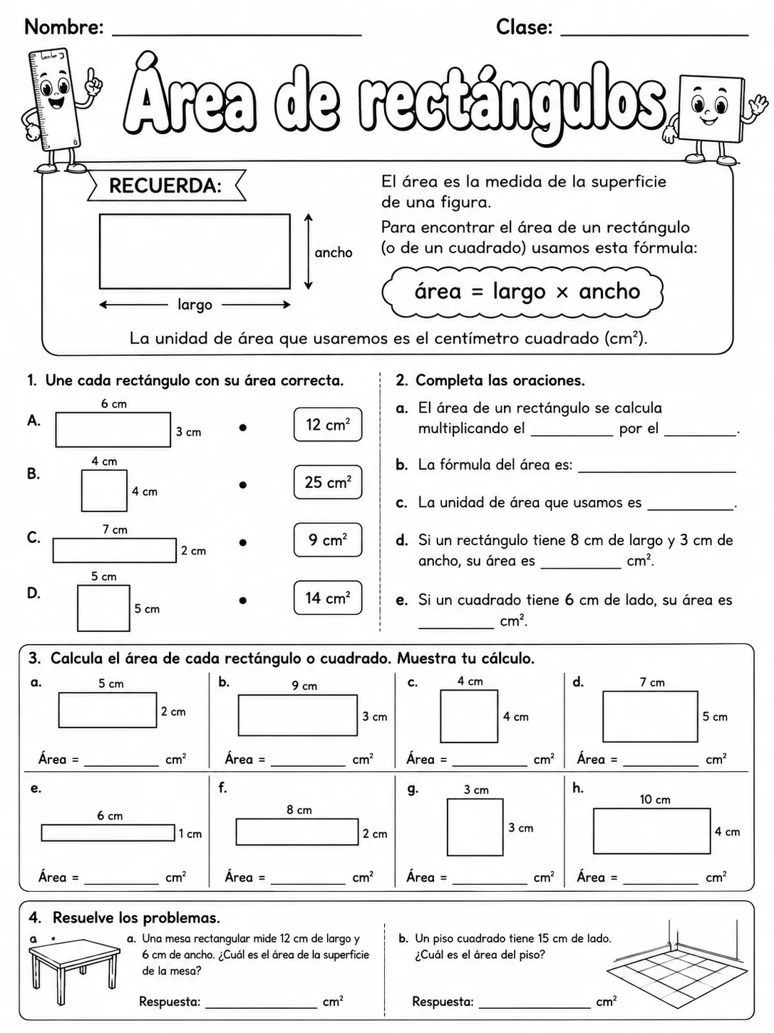 4.º grado - área - Paquete de fichas página 6 vista previa imprimible