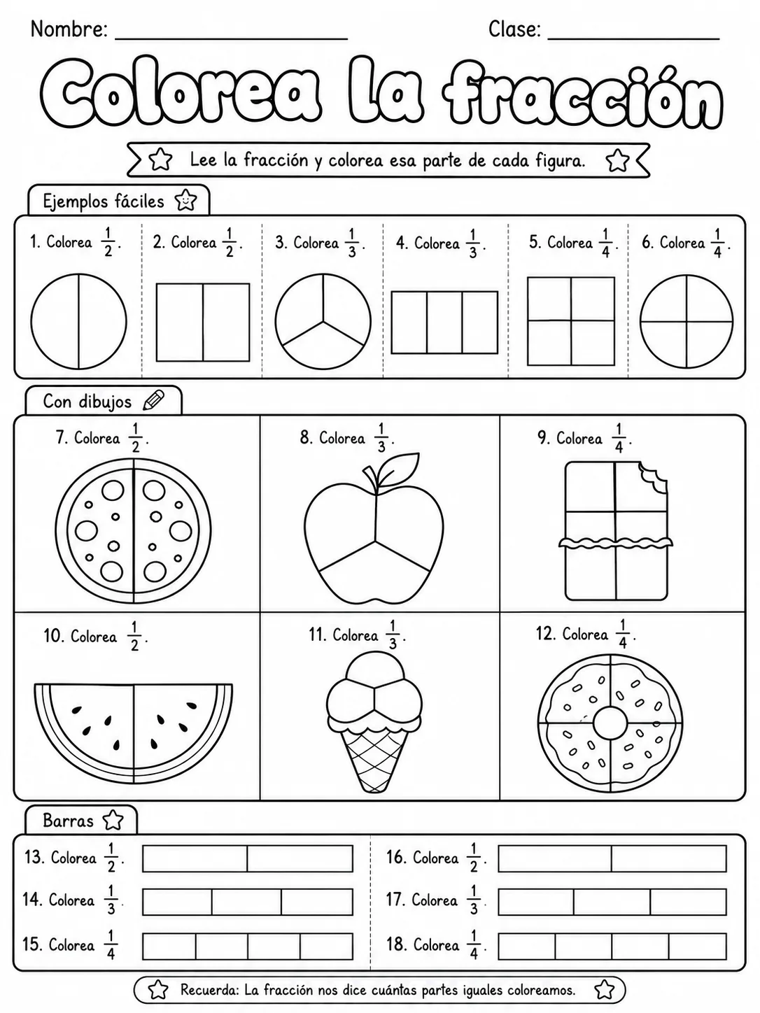 4.º grado - fracciones, mitad y dobles - Paquete de fichas página 5 vista previa imprimible
