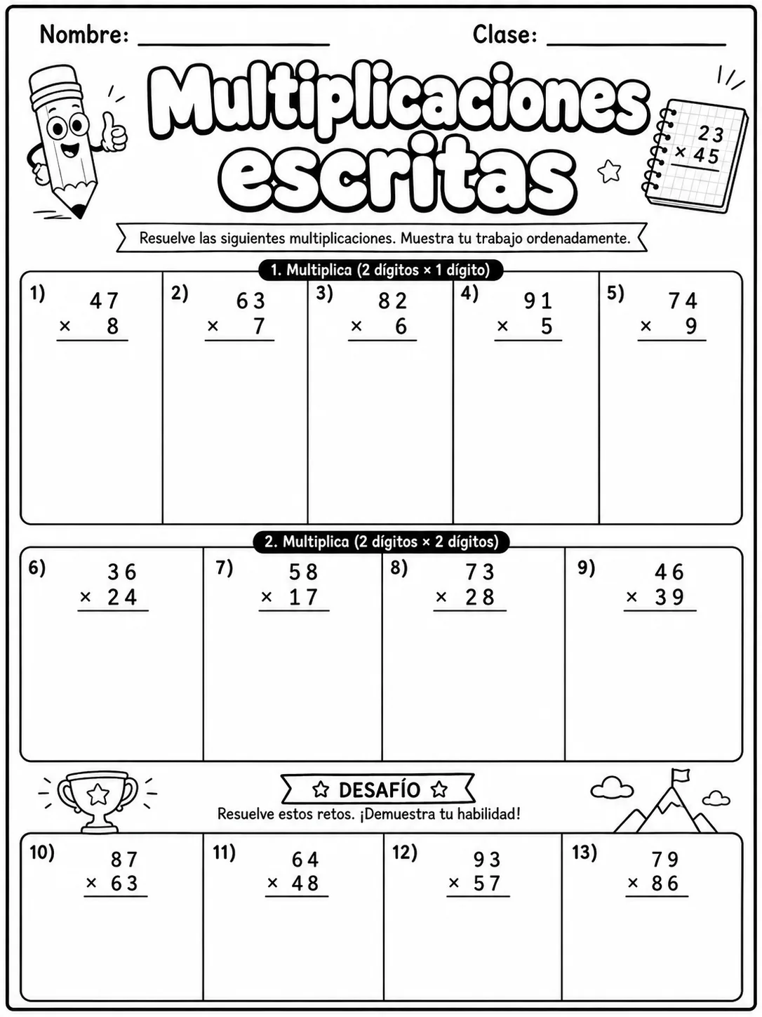 4.º grado - multiplicación y división - Paquete de fichas página 7 vista previa imprimible