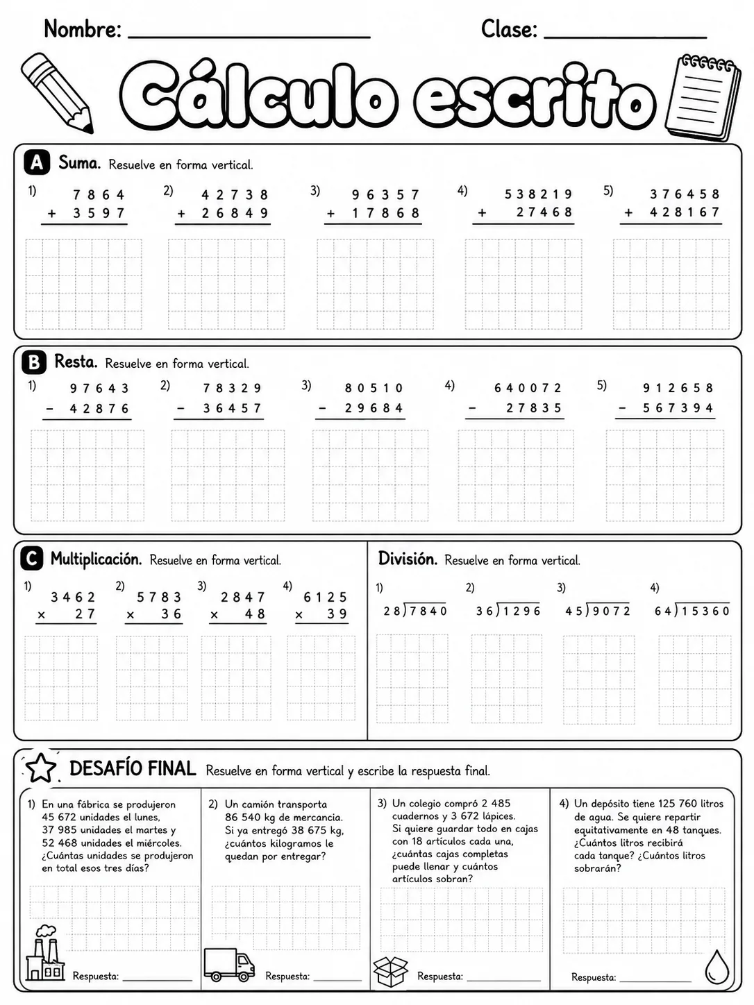 4.º grado - multiplicación y división - Paquete de fichas página 9 vista previa imprimible